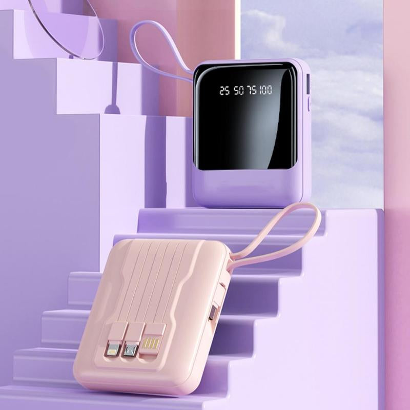 10000Mah Portable Power Bank, USB Rechargeable Power Bank with Detachable Data Cable, Lightweight Rechargeable Mini Mobile Power Bank Compatible with Iphone Samsung Android Huawei