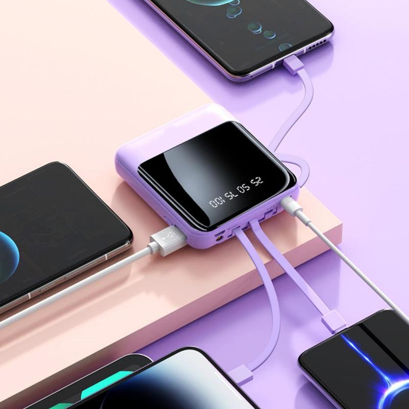 10000Mah Portable Power Bank, USB Rechargeable Power Bank with Detachable Data Cable, Lightweight Rechargeable Mini Mobile Power Bank Compatible with Iphone Samsung Android Huawei