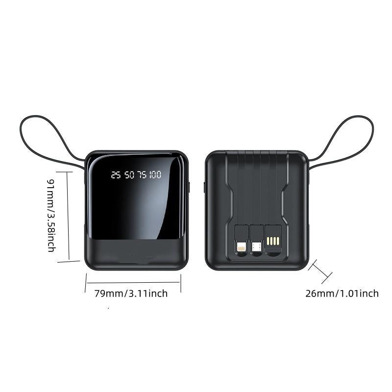 10000Mah Portable Power Bank, USB Rechargeable Power Bank with Detachable Data Cable, Lightweight Rechargeable Mini Mobile Power Bank Compatible with Iphone Samsung Android Huawei