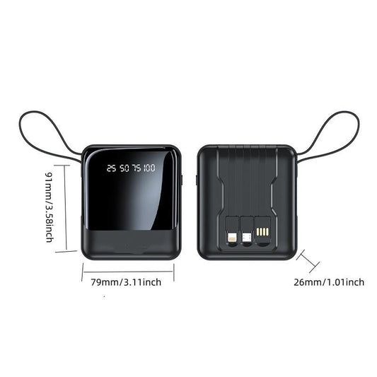 10000Mah Portable Power Bank, USB Rechargeable Power Bank with Detachable Data Cable, Lightweight Rechargeable Mini Mobile Power Bank Compatible with Iphone Samsung Android Huawei