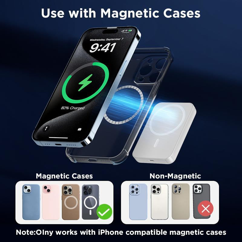 Magnetic Portable Charger 5000Mah, Magsafe-Compatible Wireless Power Bank, USB-C PD 20W Fast Charge, Slim Mini Battery Pack for Iphone 17/16/15/14/13/12, Qi for Android (Ring Included)